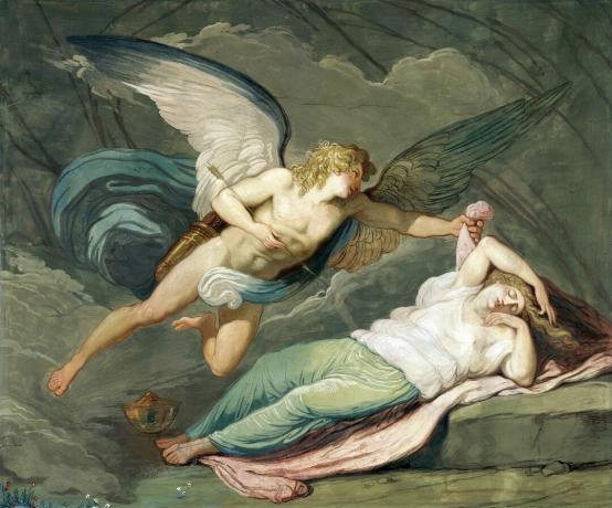 Adegan dari Mitos Cupid dan Psyche, oleh Felice Giani, 1794, lukisan dinding tempera