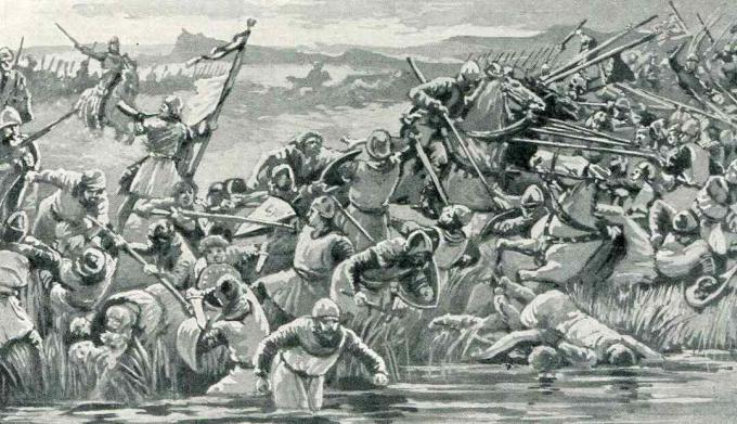Tentara Skotlandia mendorong Inggris ke rawa-rawa.