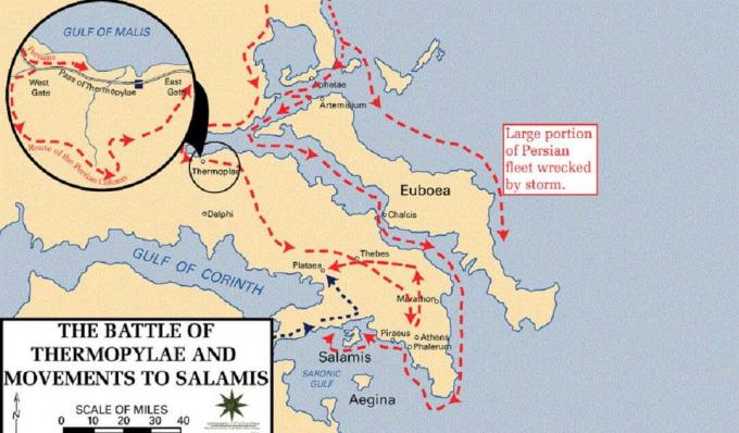 Peta yang menunjukkan Pertempuran Thermopylae.