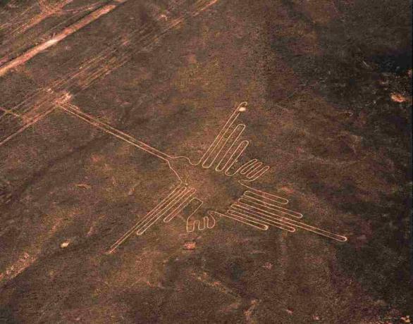 Aerial View of Hummingbird Geoglyph, Garis Nazca