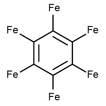 Cincin benzena dengan atom besi.