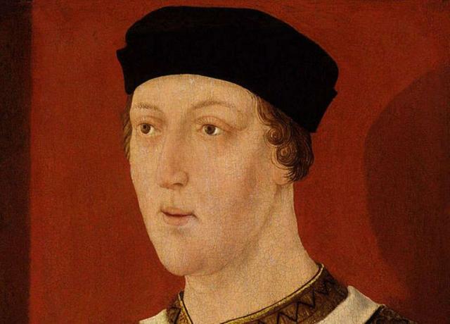 Potret Raja Henry VI dari Inggris mengenakan topi hitam.