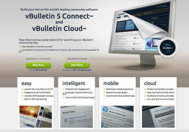 Tangkapan layar perangkat lunak vBulletin untuk menambahkan forum ke situs web atau blog