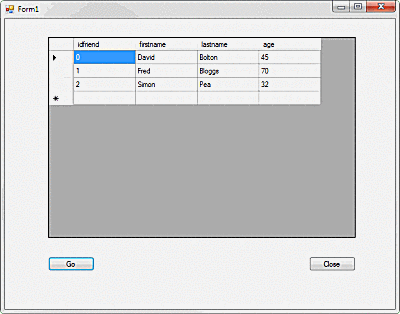 Cuplikan layar aplikasi C # menampilkan Data SQLite