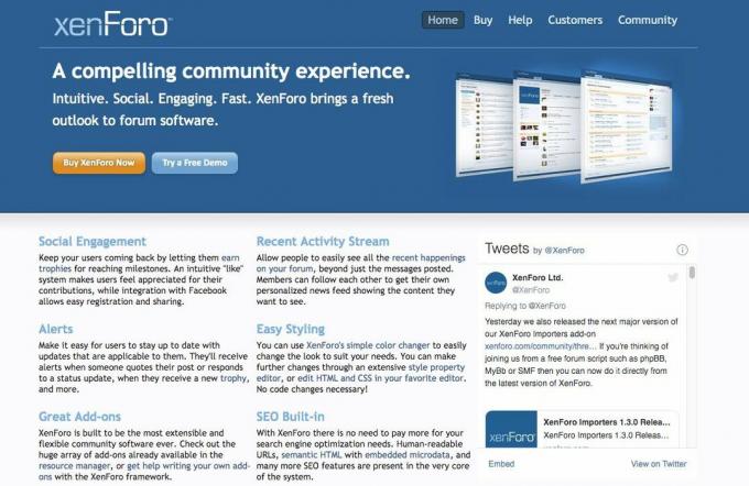 Tangkapan layar alat forum XenForo untuk blog dan situs web