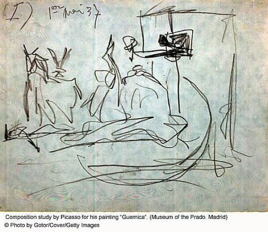 Sketsa Picasso untuk Lukisan Guernica-nya
