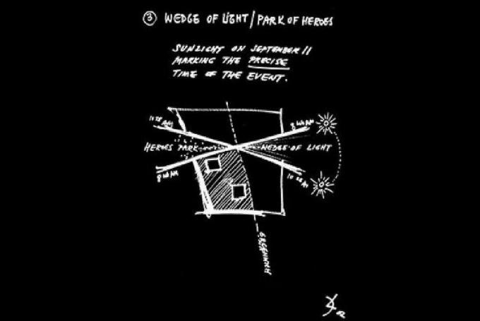 Daniel Libeskind Sketsa Wedge of Light / Park of Heroes dari Presentasi Slide Desember 2002