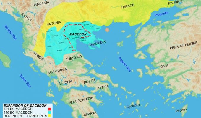 Peta Kerajaan Makedonia yang menunjukkan sejarah dan pertumbuhan.