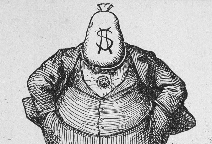 Kartun Boss Tweed dengan kepala kantong uang oleh Thomas Nast