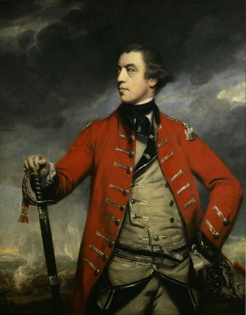 John Burgoyne dalam seragam Tentara Merah Inggris.