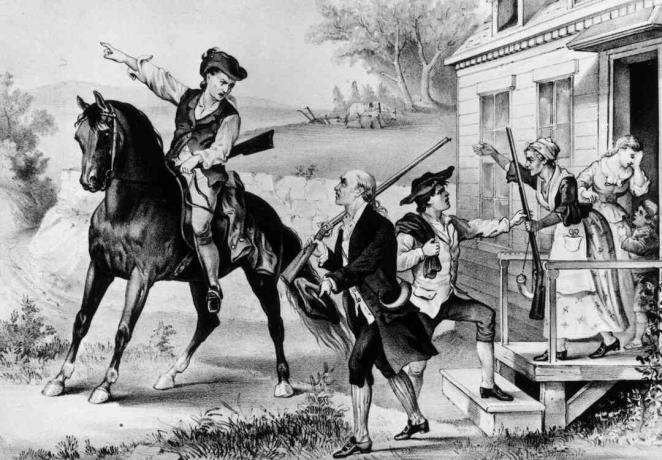 1774: Sebuah pertemuan minutemen - milisi kolonial New England yang siap untuk melawan Inggris pada saat itu juga.