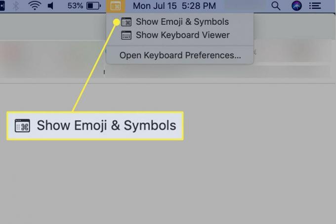 Perintah "Tampilkan Emoji & Simbol"