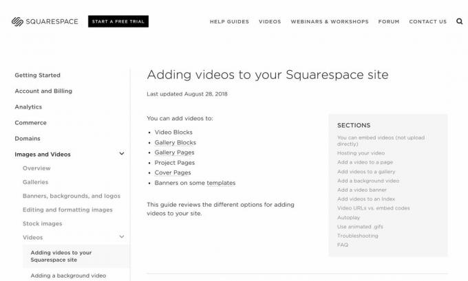 Menambahkan video ke halaman web situs Squarespace Anda