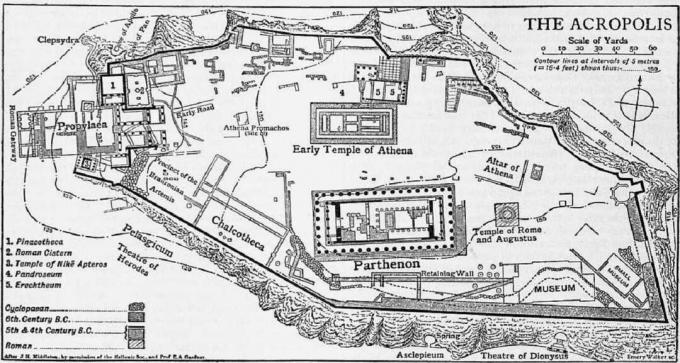 Kertas dan peta tinta menunjukkan Acropolis of Athens dari waktu ke waktu.