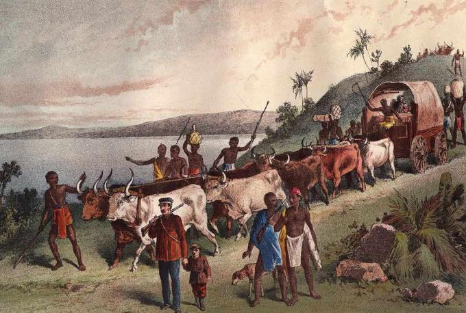 sekitar tahun 1855: Kedatangan penjelajah Inggris, David Livingstone dan berpesta di Danau Ngami.