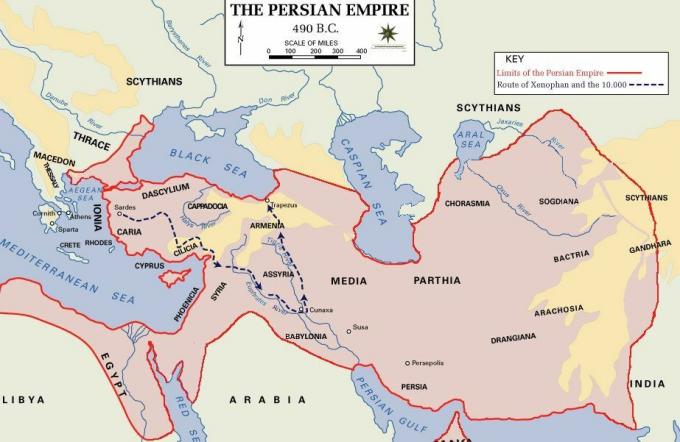 Peta Kekaisaran Persia pada 490 SM.