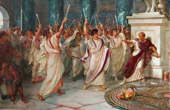 Pembunuhan Julius Caesar, dilukis oleh William Holmes Sullivan, c. 1888