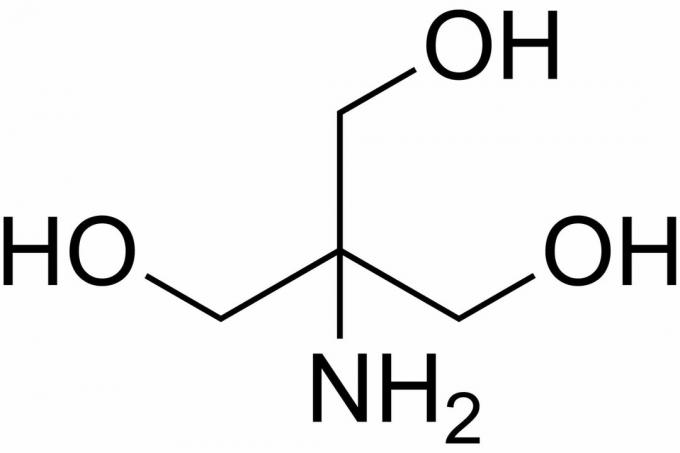 Solusi buffer tris; struktur 2-amino-2- (hidroksimetil) propana-1,3-diol