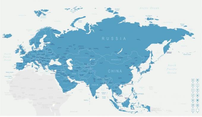 Peta digital peta Eurasia.