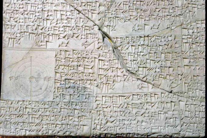 Tablet tanah liat Cuneiform Babilonia dengan Masalah Geometris.