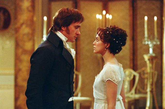 Elizabeth dan Mr. Darcy saling menatap bola Netherfield