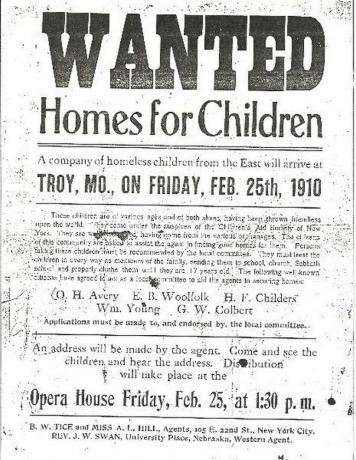 Selebaran bertuliskan “Wanted: Homes for Children” tertanggal 25 Februari 1910