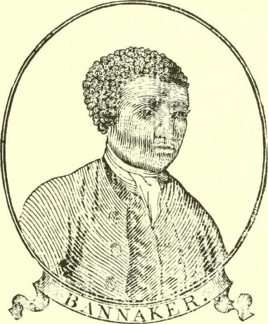 potret kayu Benjamin Banneker dari halaman judul almanac