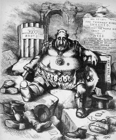 Kartun Thomas Nast menggambarkan Boss Tweed yang dikalahkan pada November 1871