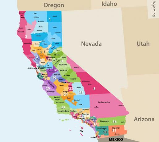 Peta 53 distrik kongres AS di California.